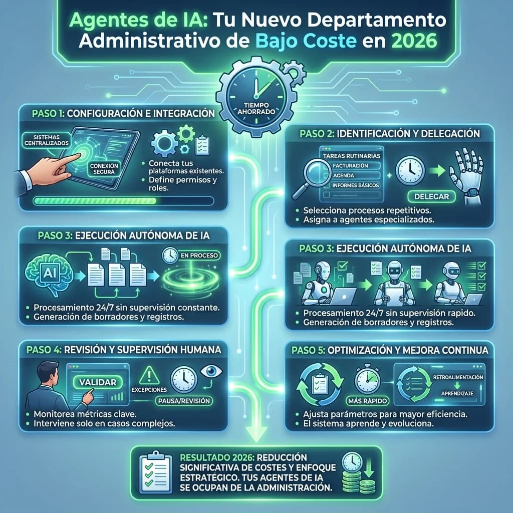 Infografía: proceso completo de agentes ia productividad administrativa pymes paso a paso para pymes