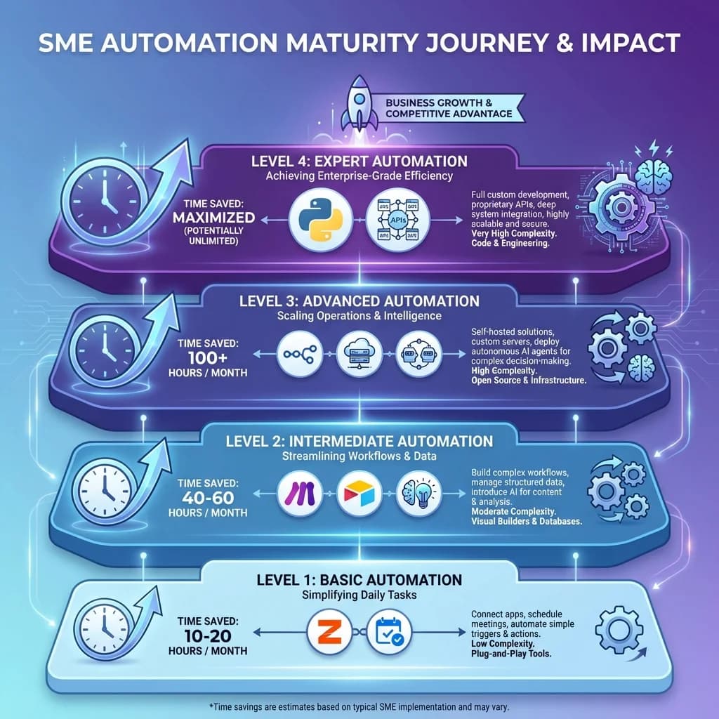 Infografía: proceso completo de automatizacion pymes ia no code paso a paso para pymes