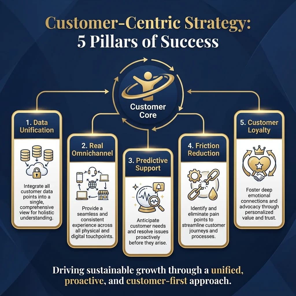 Infografía: proceso completo de estrategias centradas cliente paso a paso para pymes