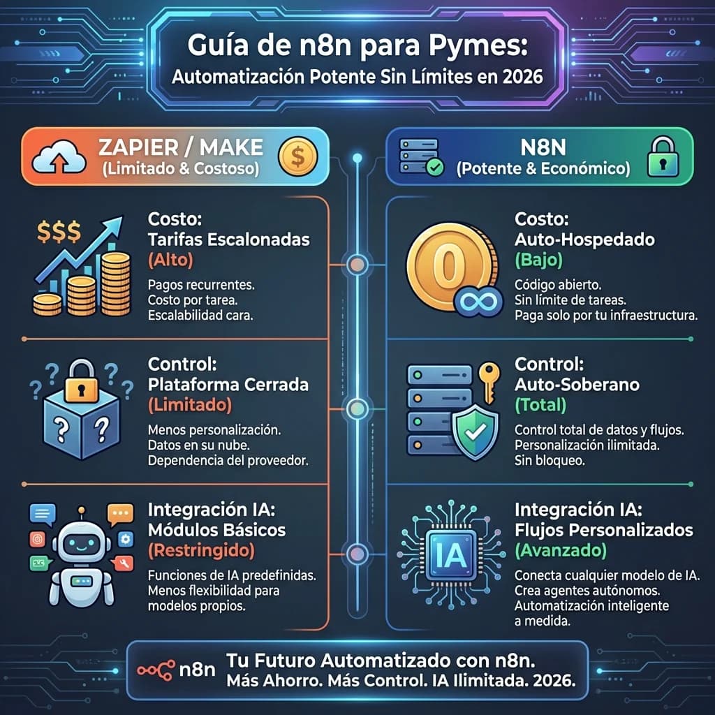 Infografía: proceso completo de n8n automatizacion pymes guia paso a paso para pymes