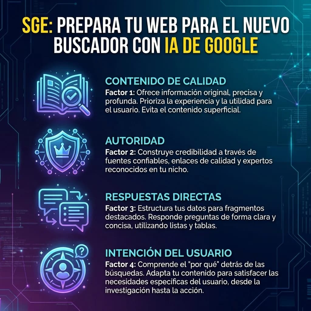 Infografía: proceso completo de preparar web sge google ia paso a paso para pymes