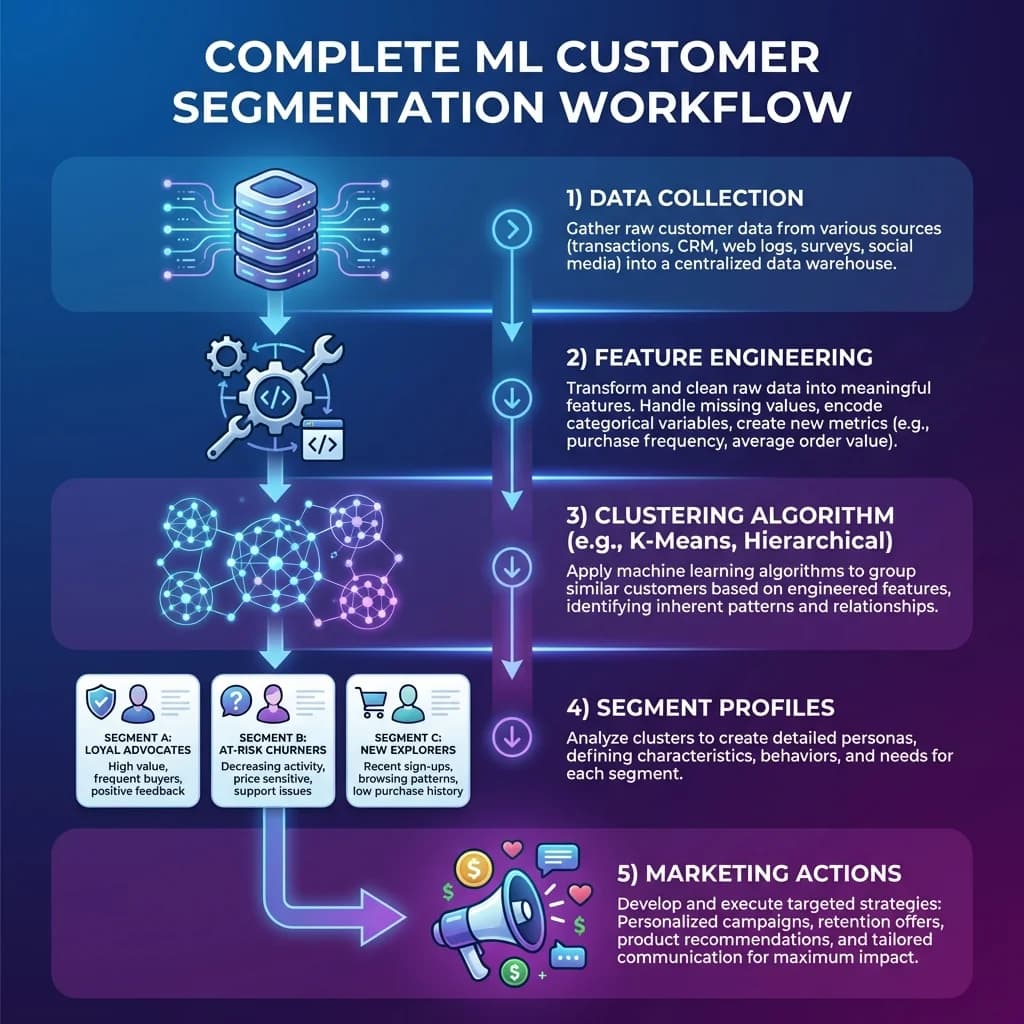 Infografía: proceso completo de segmentacion clientes ml paso a paso para pymes