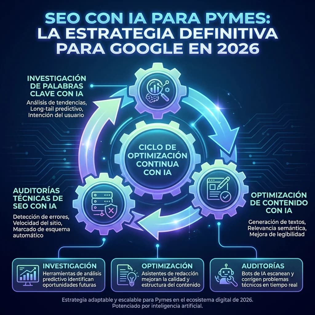 Infografía: proceso completo de seo con ia para pymes paso a paso para pymes